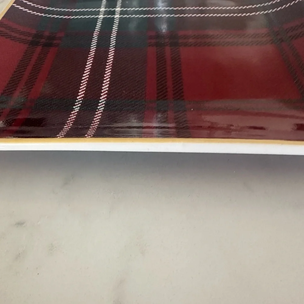 Williams-Sonoma Gold Banded Red Tartan Plate